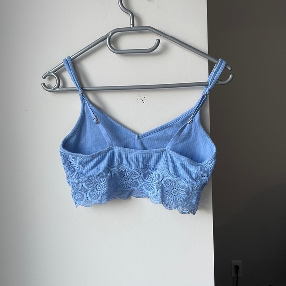 Aerie Blue Lace Trim Ribbed Bra Top Medium - Picture 3 of 3